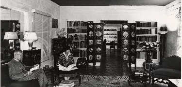 Eugene and Carlotta O'Neill in their Tao House living room in 1941 - Yale Beinecke Library Photo
